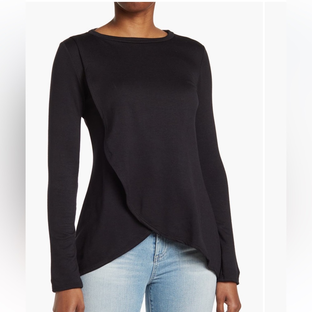 Go Couture Black Long Sleeve Cross Hem Top
